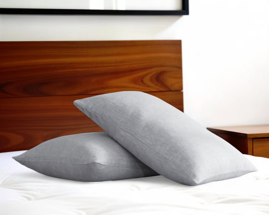 Set of Two Light Gray Linen Pillowcases