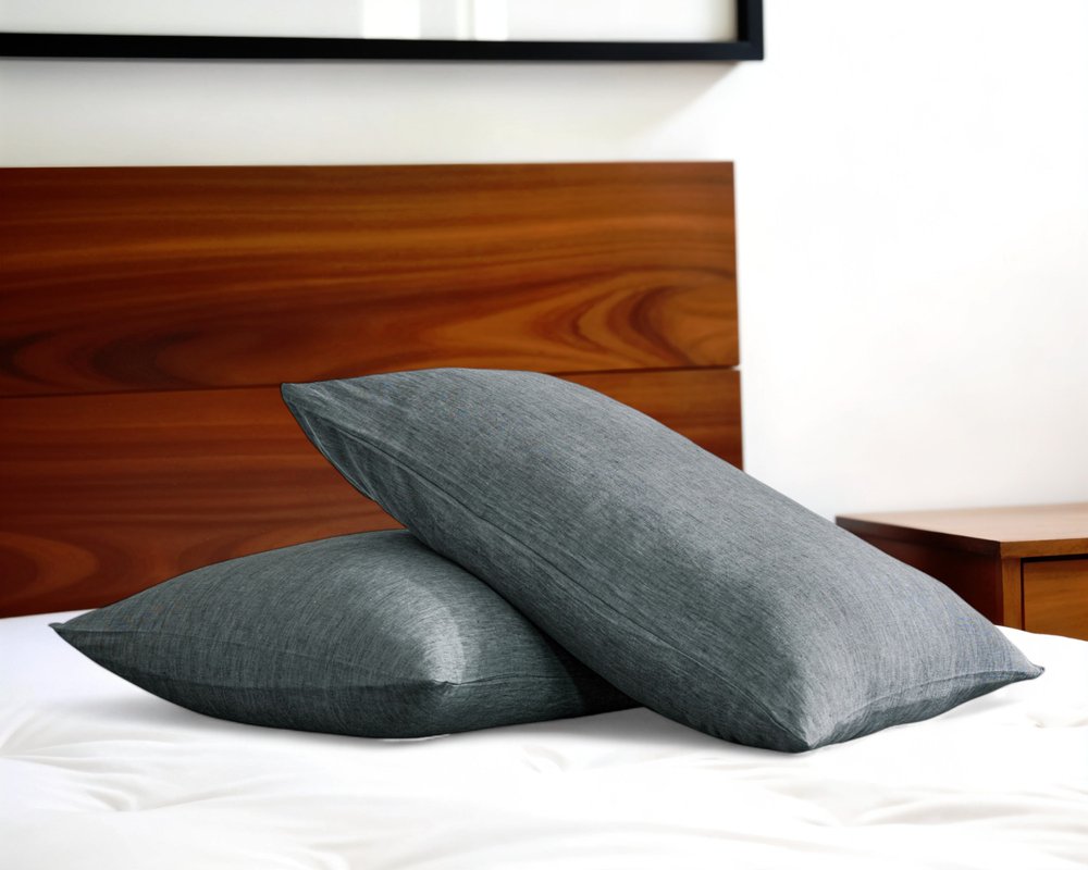 Set of Two Slate Gray Linen Standard Pillowcases