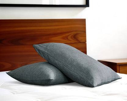 Set of Two Slate Gray Linen Standard Pillowcases