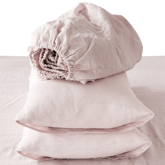 Four Piece Light Pink Linen Twin Sheet Set