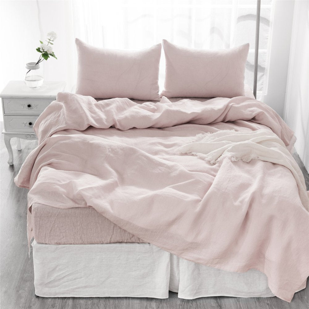 Four Piece Light Pink Linen King Sheet Set
