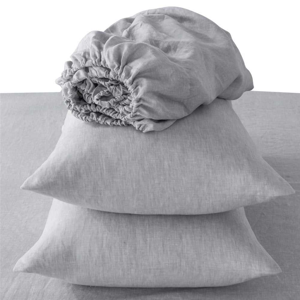 Four Piece Light Gray Linen King Sheet Set