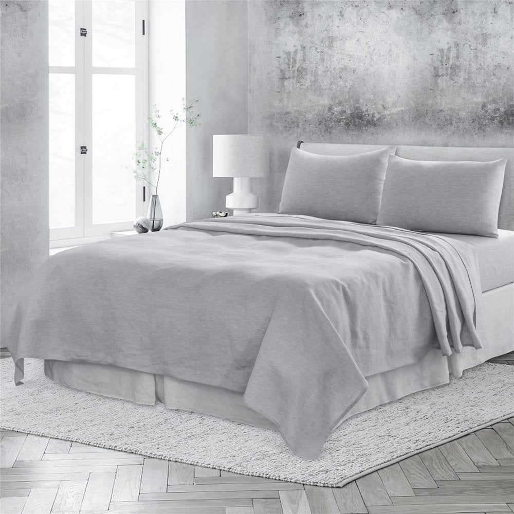 Four Piece Light Gray Linen Sheet Set