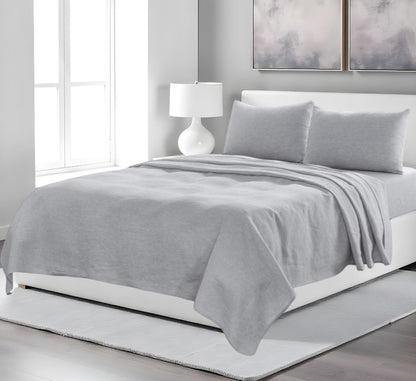 Four Piece Light Gray Linen Sheet Set