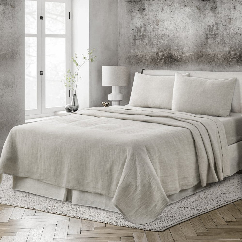 Four Piece Light Gray Linen California King Sheet Set