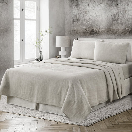 Four Piece Light Gray Linen California King Sheet Set