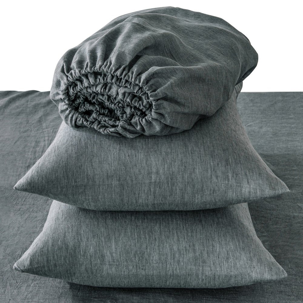 Four Piece Light Gray Linen Sheet Set