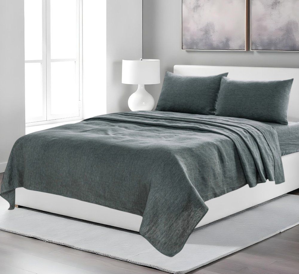 Four Piece Light Gray Linen King Sheet Set
