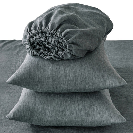 Four Piece Light Gray Linen Sheet Set