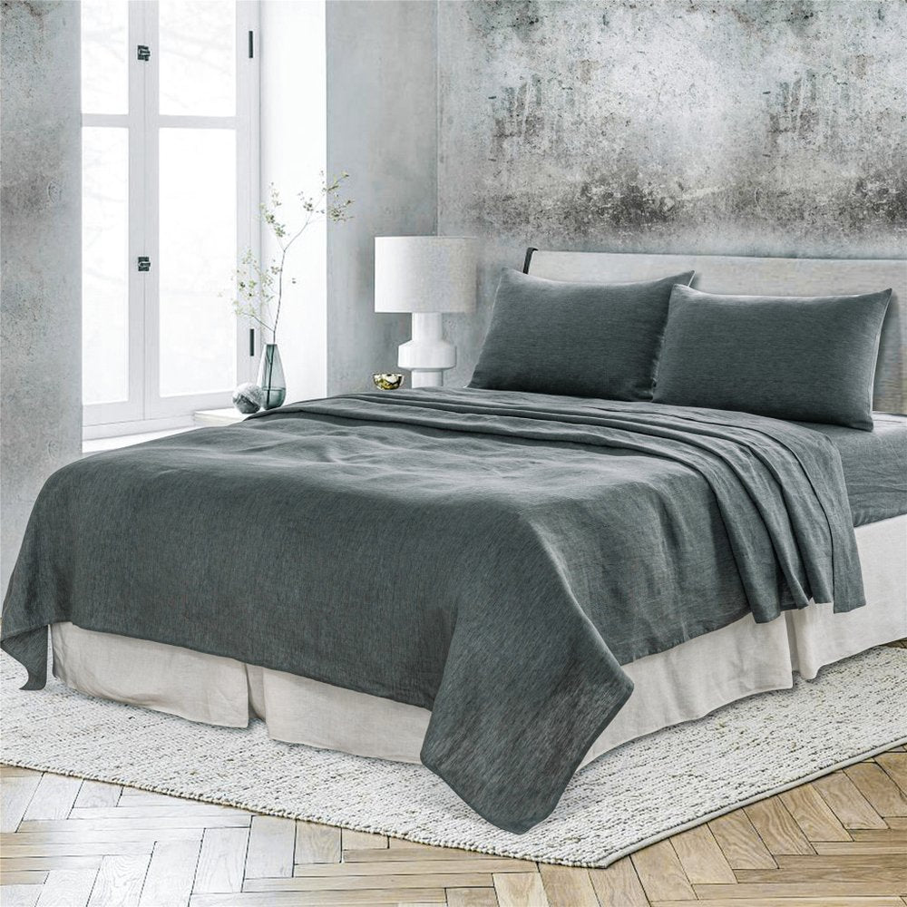 Four Piece Light Gray Linen California King Sheet Set