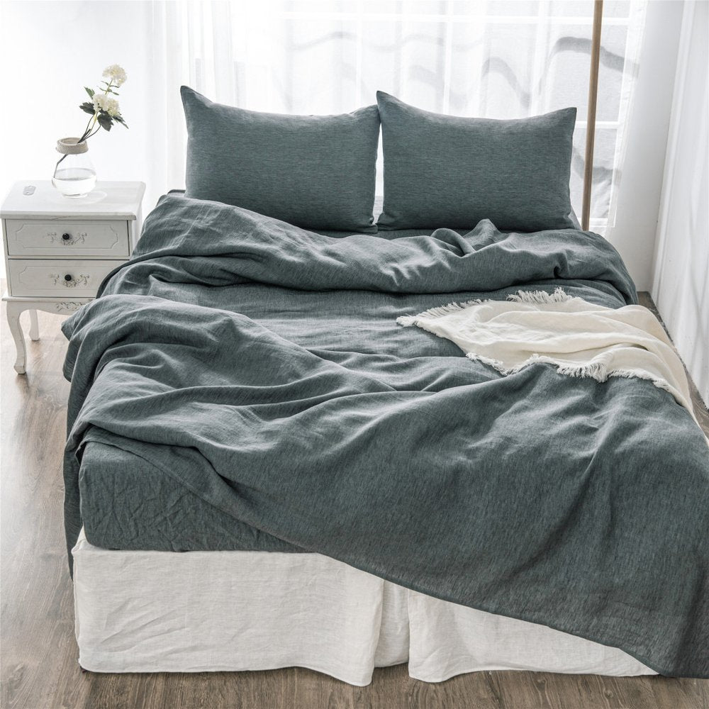 Four Piece Light Gray Linen California King Sheet Set