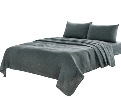 Four Piece Light Gray Linen California King Sheet Set