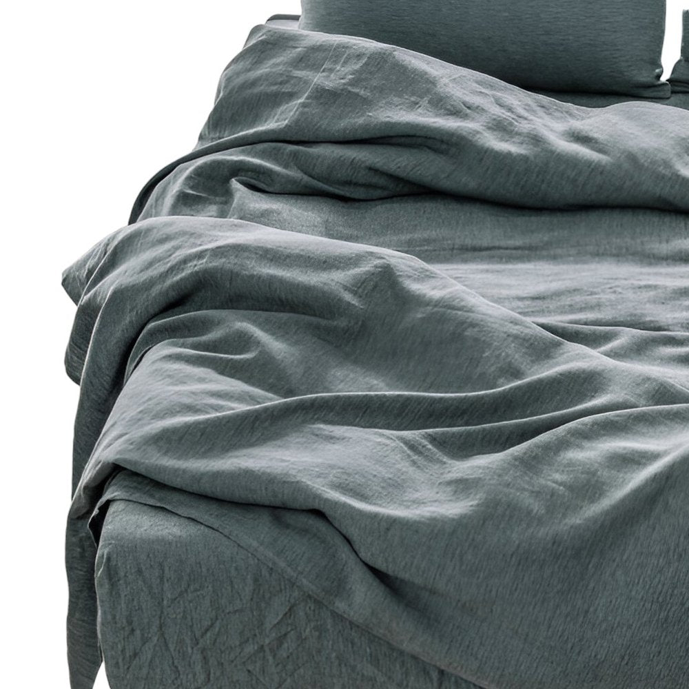 Four Piece Light Gray Linen California King Sheet Set