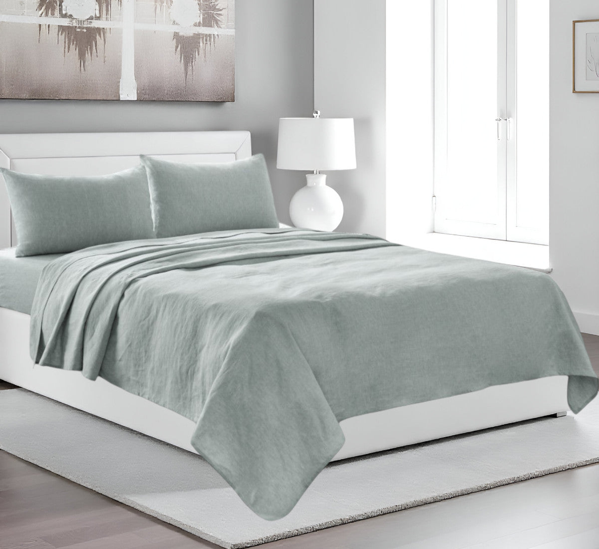 Four Piece Light Pink Linen Sheet Set