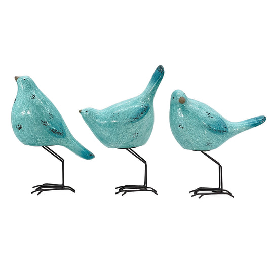 Set of Three Robin Egg Blue Fabric Bird Statue Tabletop Sculpture