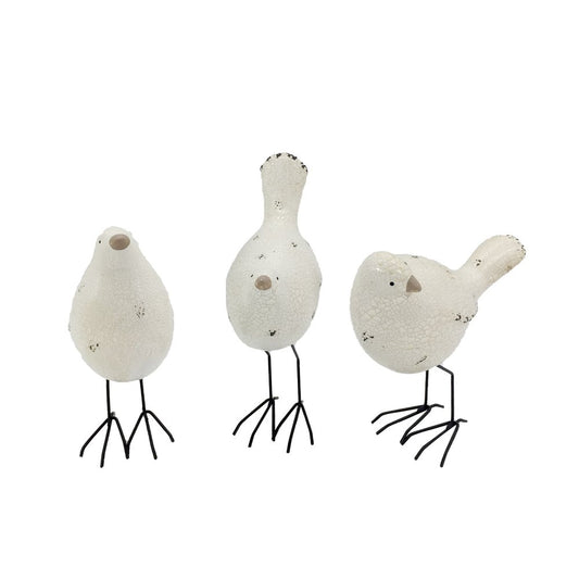 Set of Three Black and White Fabric Bird Statue Tabletop Sculpture