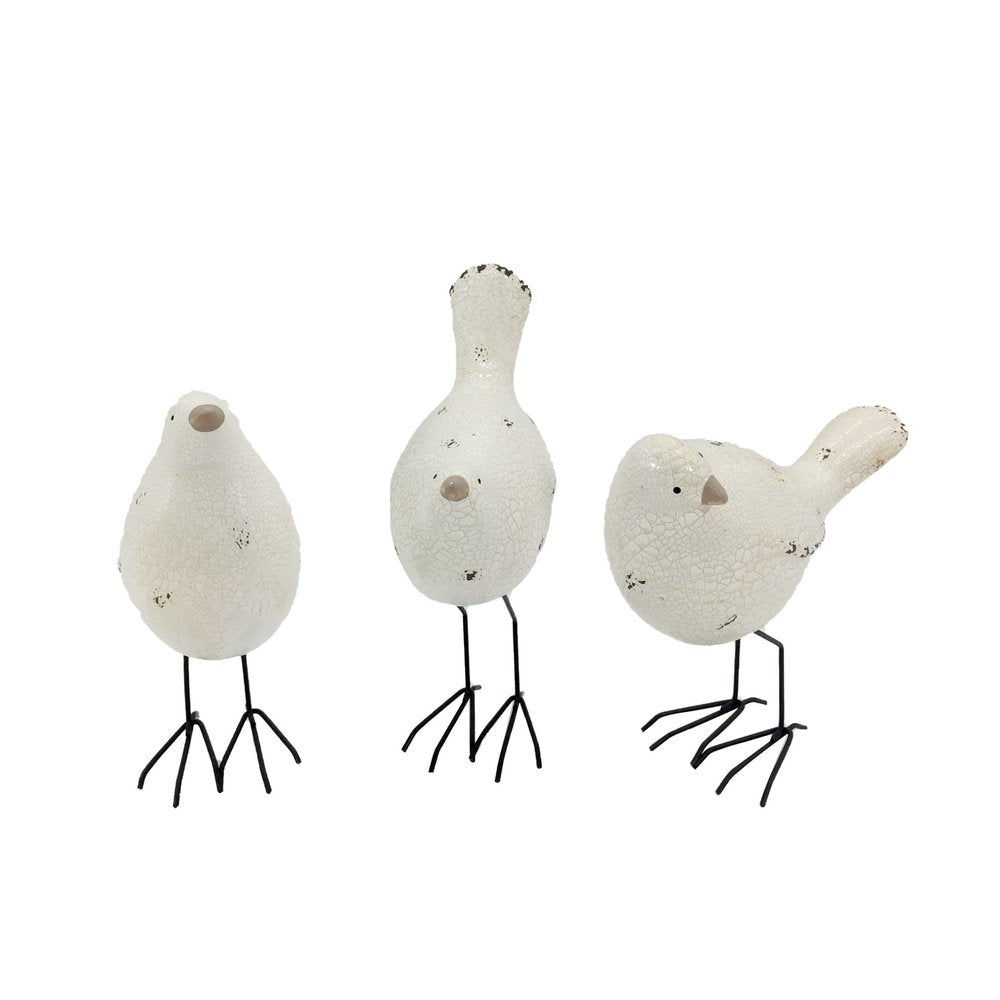Set of Three Black and White Fabric Bird Statue Tabletop Sculpture