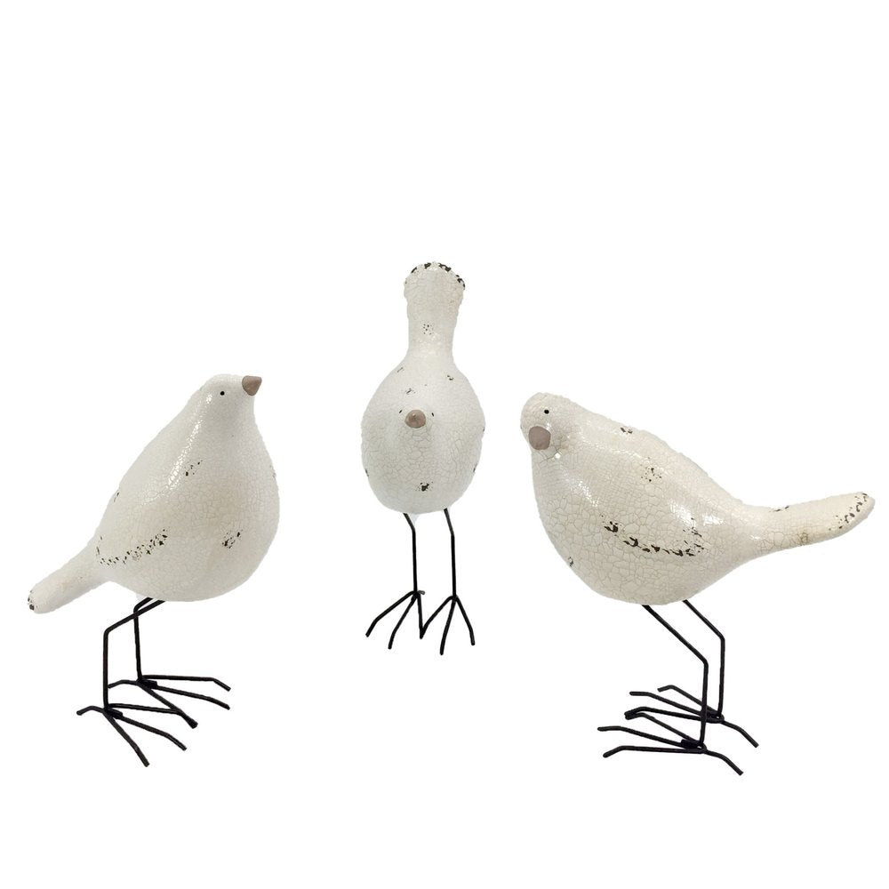 Set of Three Black and White Fabric Bird Statue Tabletop Sculpture