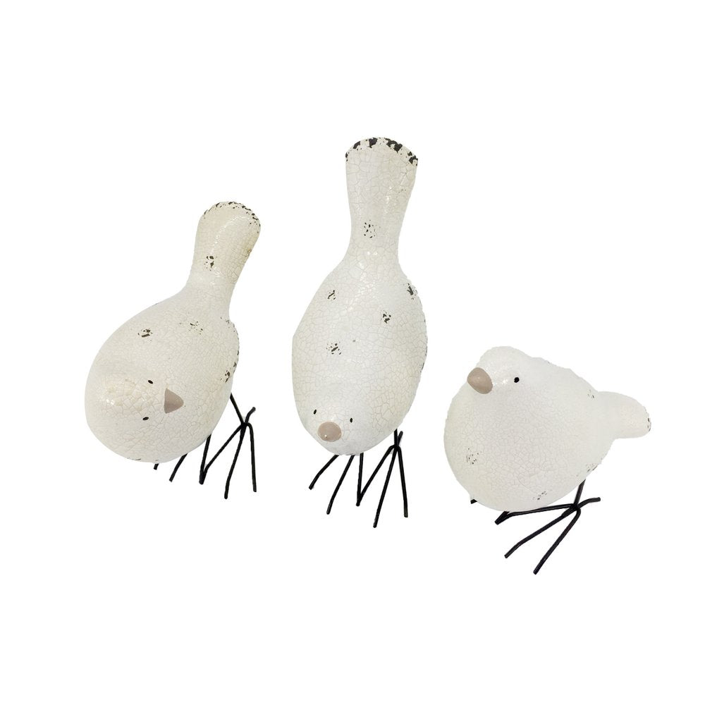 Set of Three Black and White Fabric Bird Statue Tabletop Sculpture