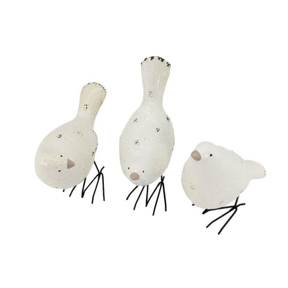 Set of Three Black and White Fabric Bird Statue Tabletop Sculpture