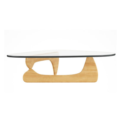50" Clear And Natural Glass And Solid Wood Triangle Coffee Table