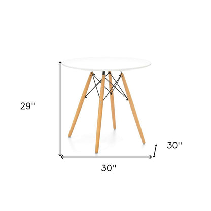 30" White And Natural Rounded Fiberglass And Solid Wood Dining Table