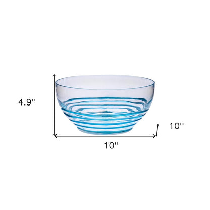 10" Clear and Blue Swirl Acrylic Round Salad Bowl