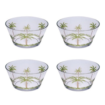 Clear and Green Four Piece Palm Tree Acrylic Service For Four Bowl Set