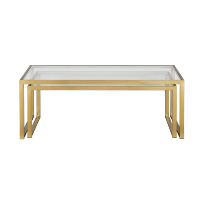 Set of Two Gold Glass And Steel Sled Nested Coffee Tables