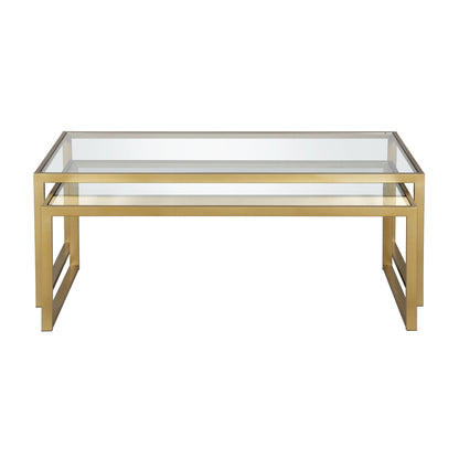 Set of Two Gold Glass And Steel Sled Nested Coffee Tables