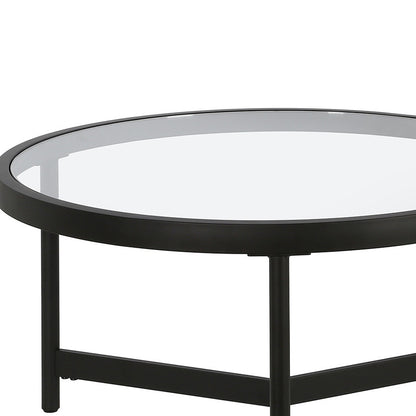 Set of Two 30" Black Glass And Steel Round Nested Coffee Tables