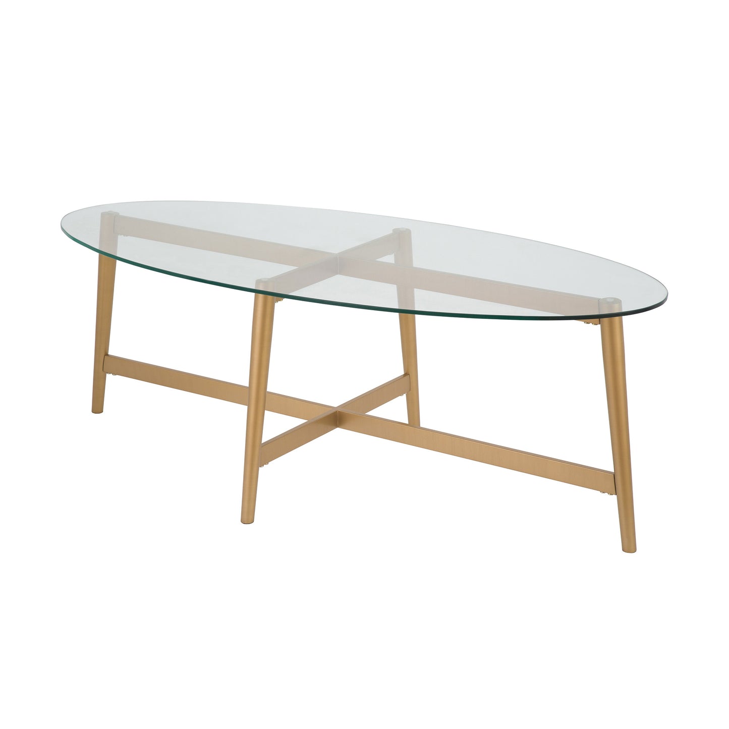 50" Clear And Gold Glass And Steel Oval Coffee Table