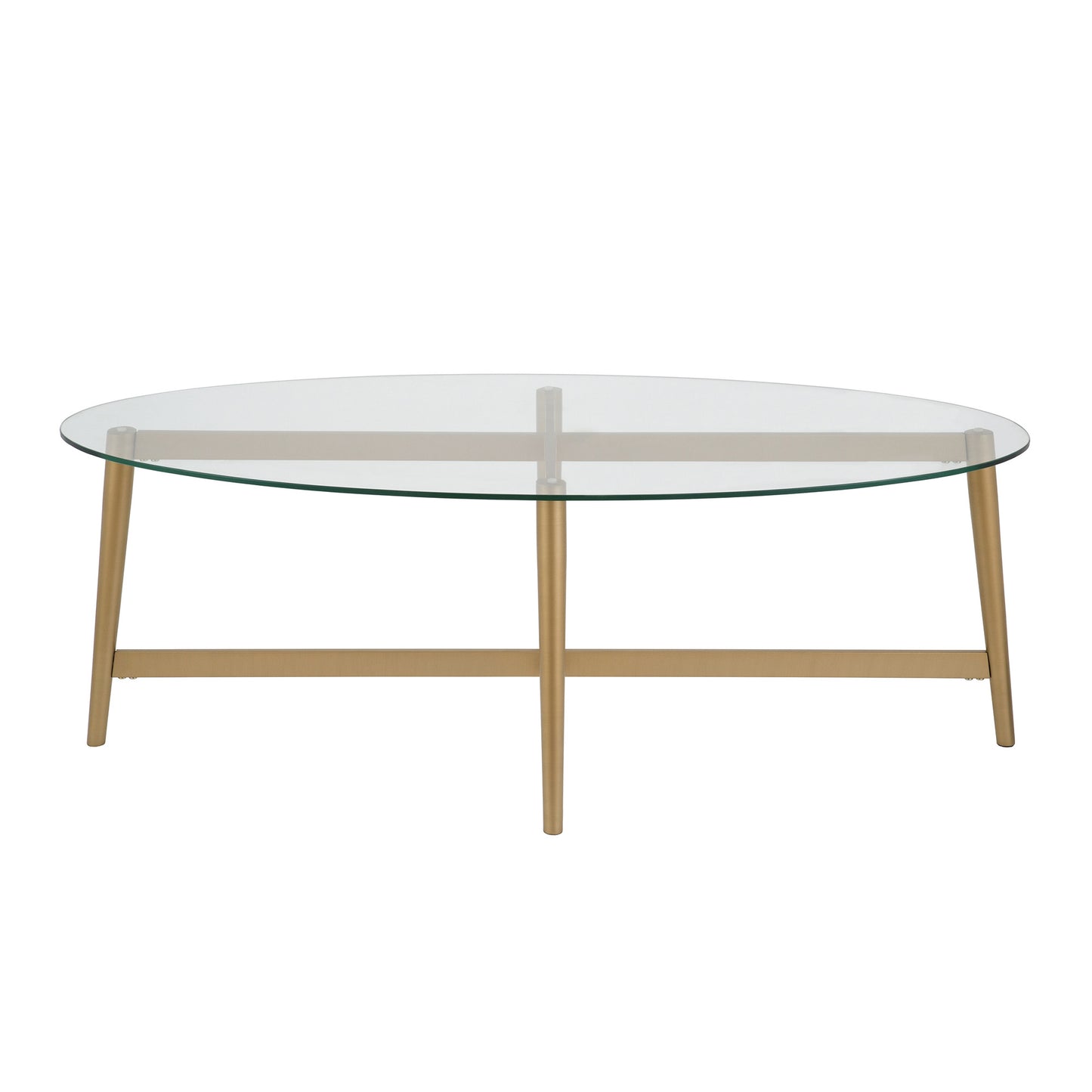 50" Clear And Gold Glass And Steel Oval Coffee Table