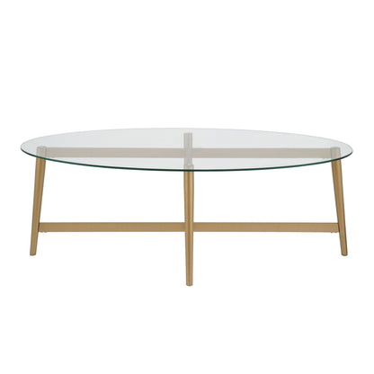 50" Clear And Gold Glass And Steel Oval Coffee Table