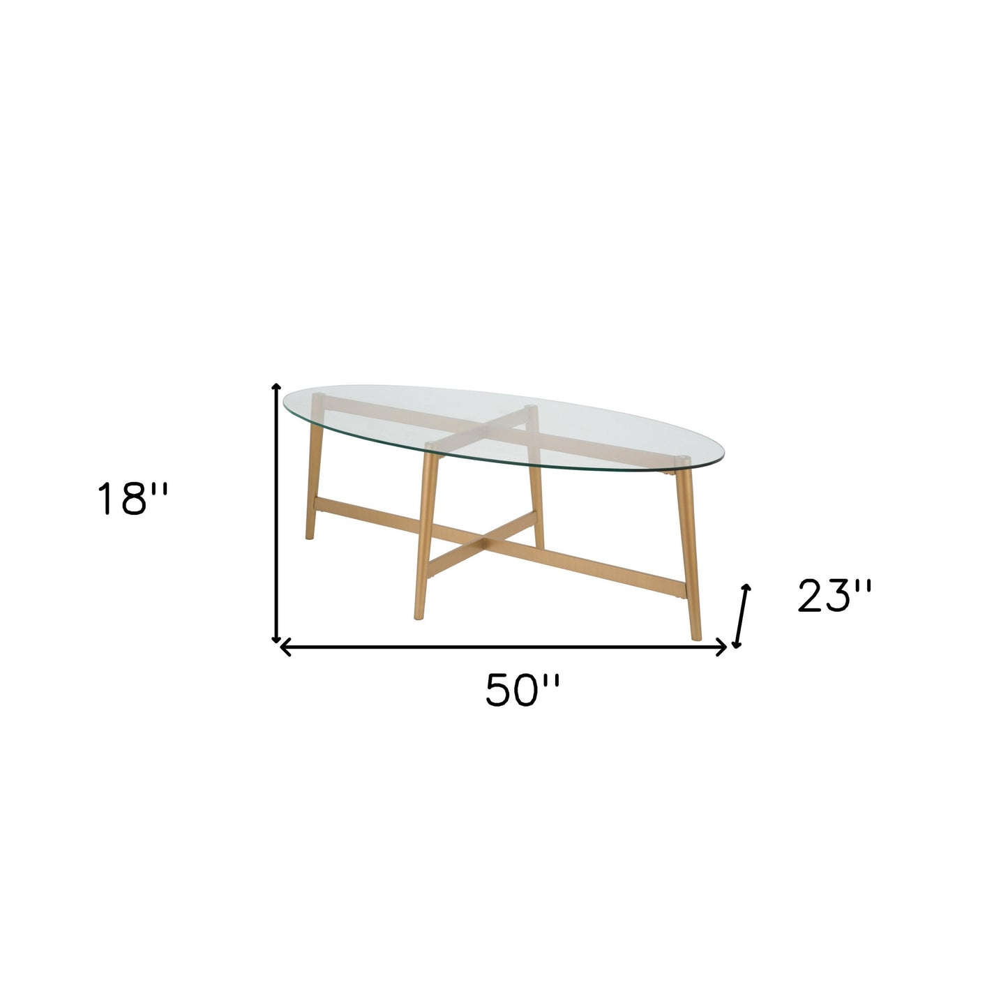 50" Clear And Gold Glass And Steel Oval Coffee Table