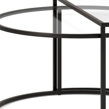 Set of Two Black Glass And Steel Half Circle Frame Nested Coffee Tables