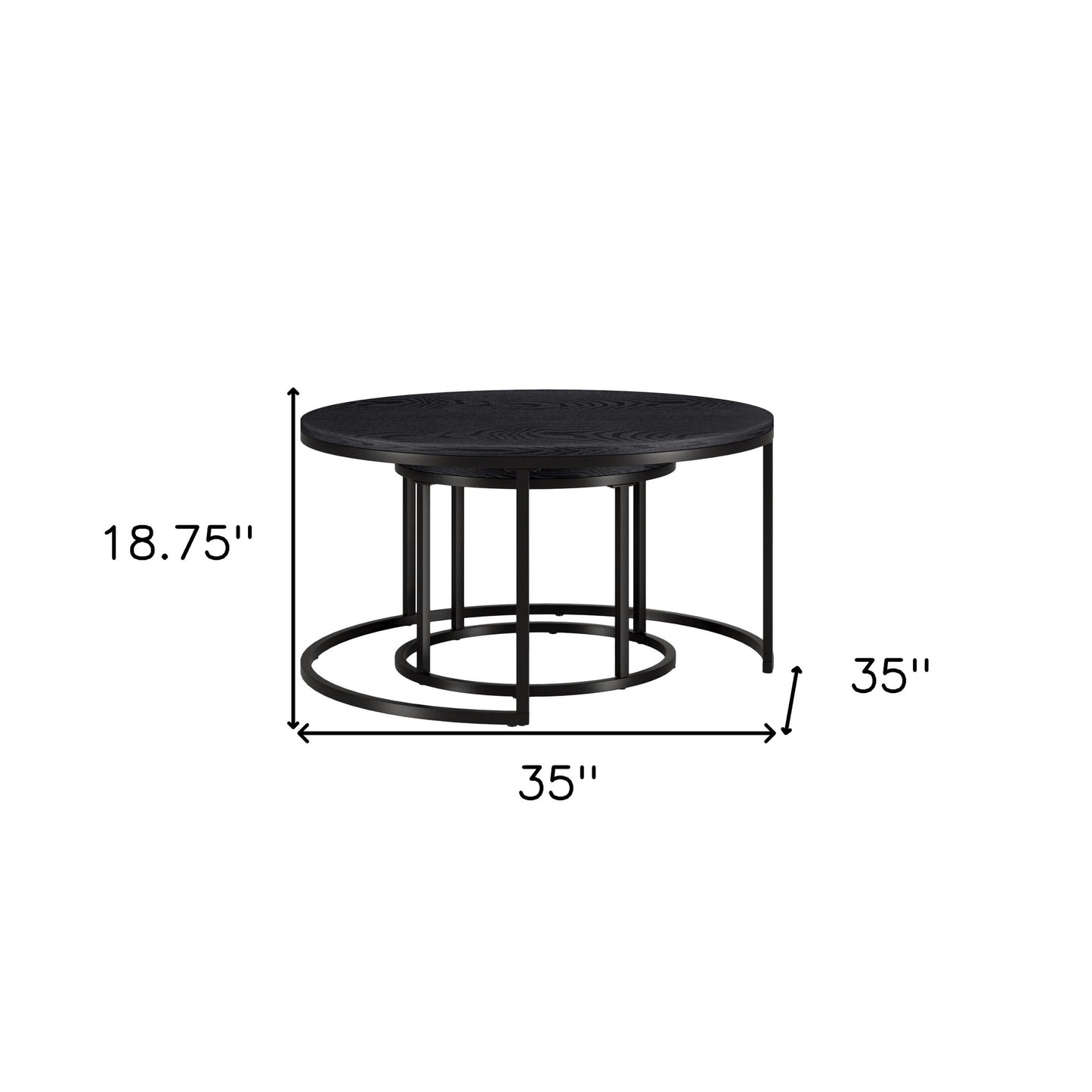 Set of Two Black Wood And Steel Round Frame Nested Coffee Tables