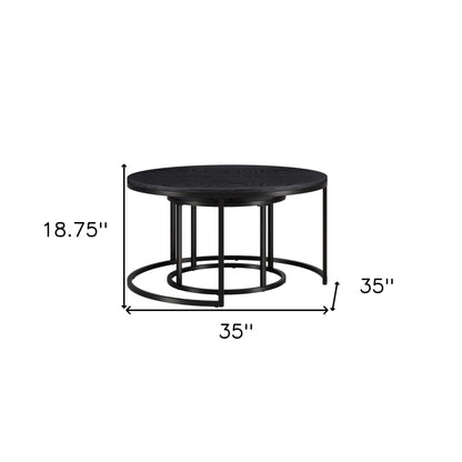 Set of Two Black Wood And Steel Round Frame Nested Coffee Tables