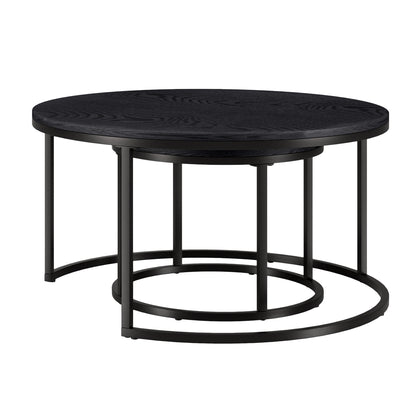 Set of Two Black Wood And Steel Round Frame Nested Coffee Tables