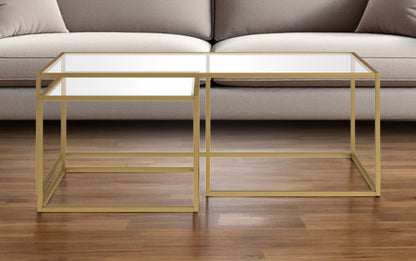 Set of Two 50" Gold Glass And Steel Nested Coffee Tables