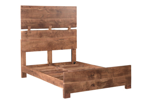Chestnut Live Edge Solid Wood And Tufted Queen Bed Frame
