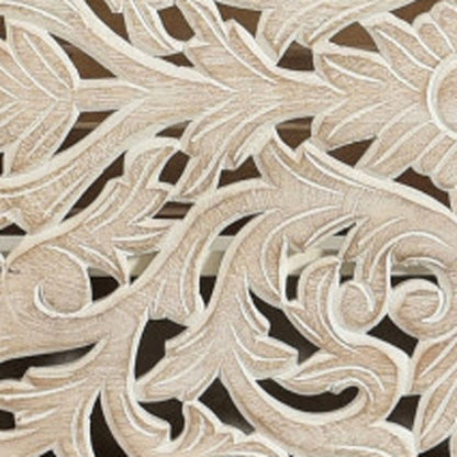 White Carved Floral Distressed Solid Wood Queen Bed Frame