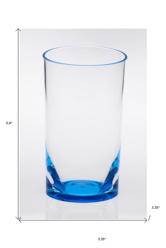 Set of Four Clear and Blue Acrylic Highball Glasses