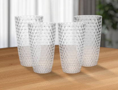 Set of Four Blue Geometric Acrylic Stemless Highball Glass