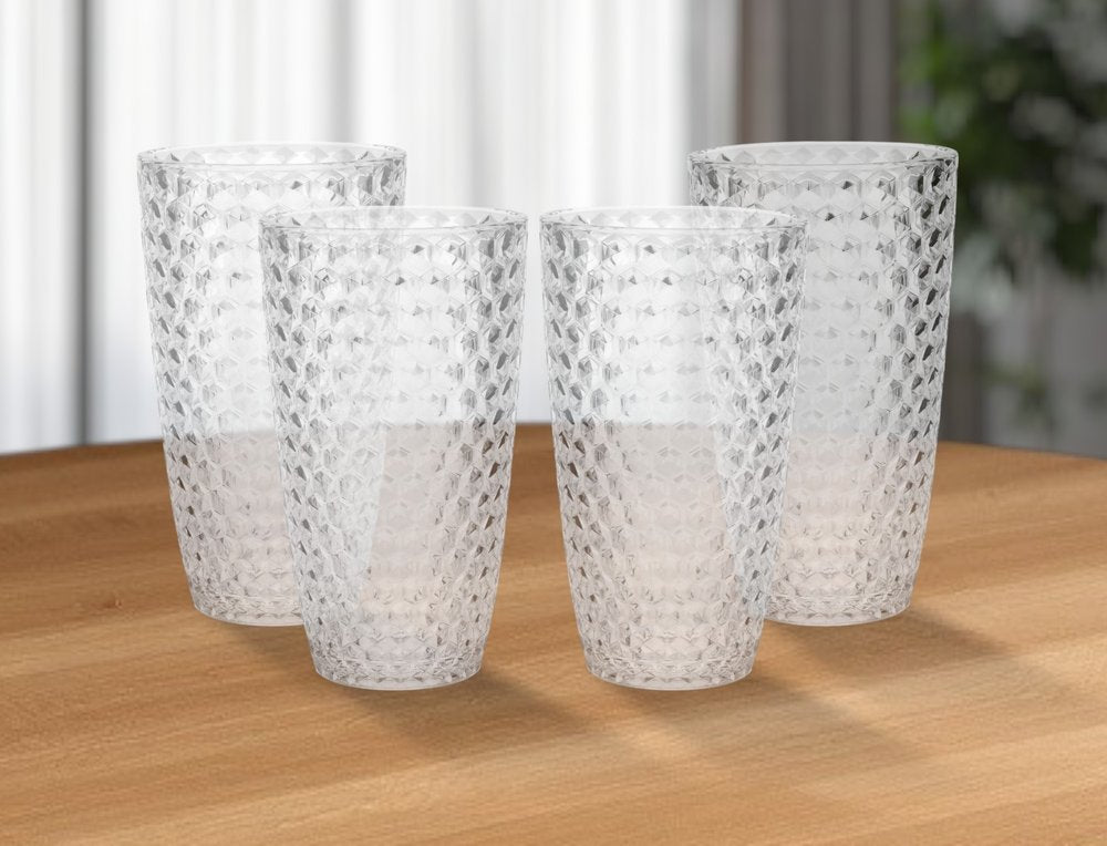 Set of Four Blue Geometric Acrylic Stemless Highball Glass