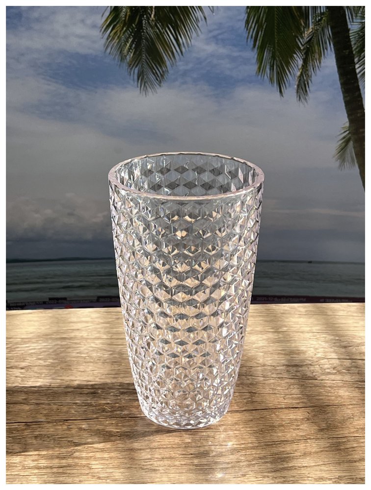 Set of Four Blue Geometric Acrylic Stemless Highball Glass