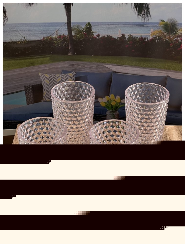 Set of Four Blue Geometric Acrylic Stemless Highball Glass
