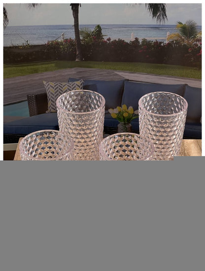 Set of Four Blue Geometric Acrylic Stemless Highball Glass