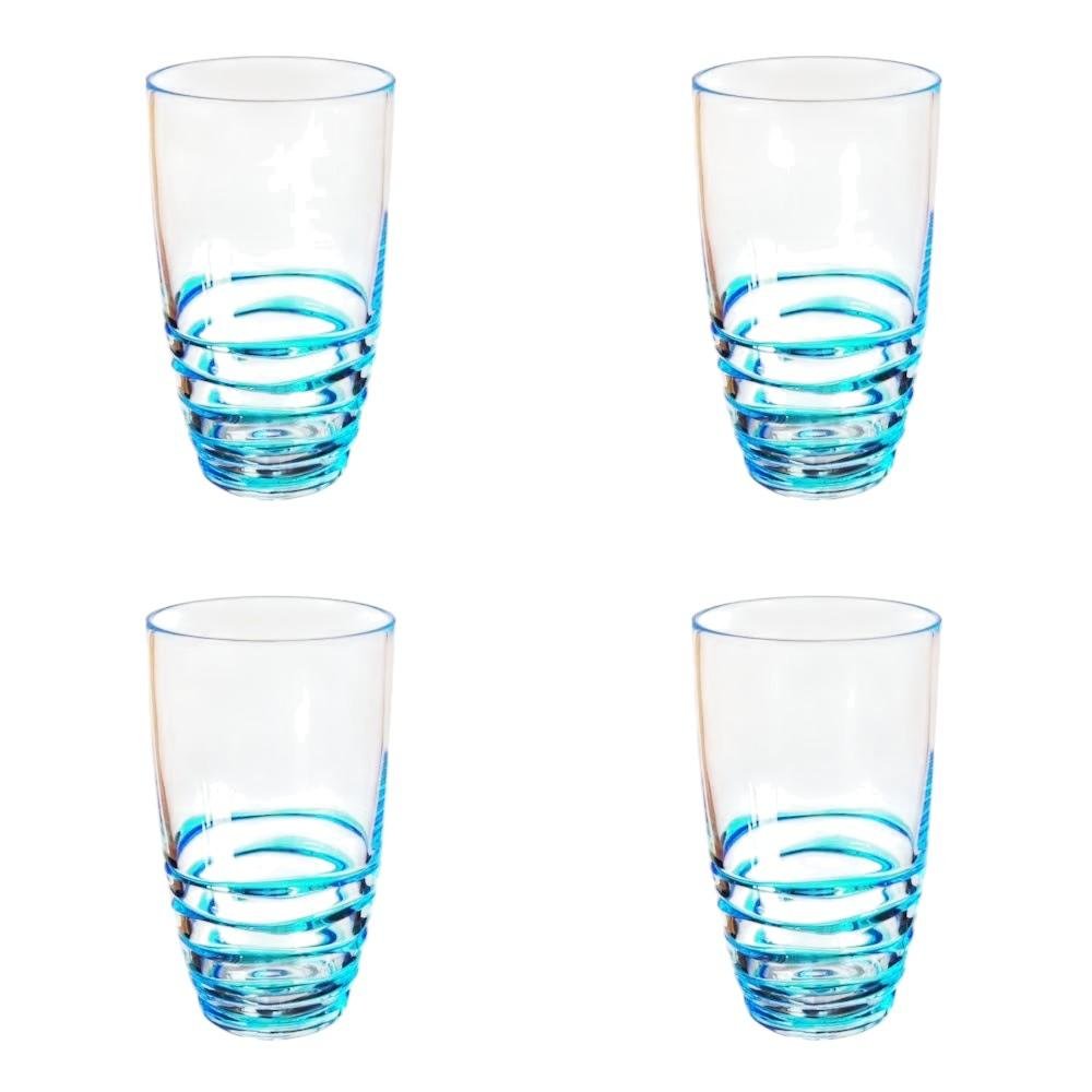 Set of Four Clear and Blue Swirl Acrylic Highball Glasses