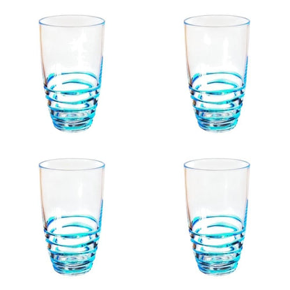 Set of Four Clear and Blue Swirl Acrylic Highball Glasses